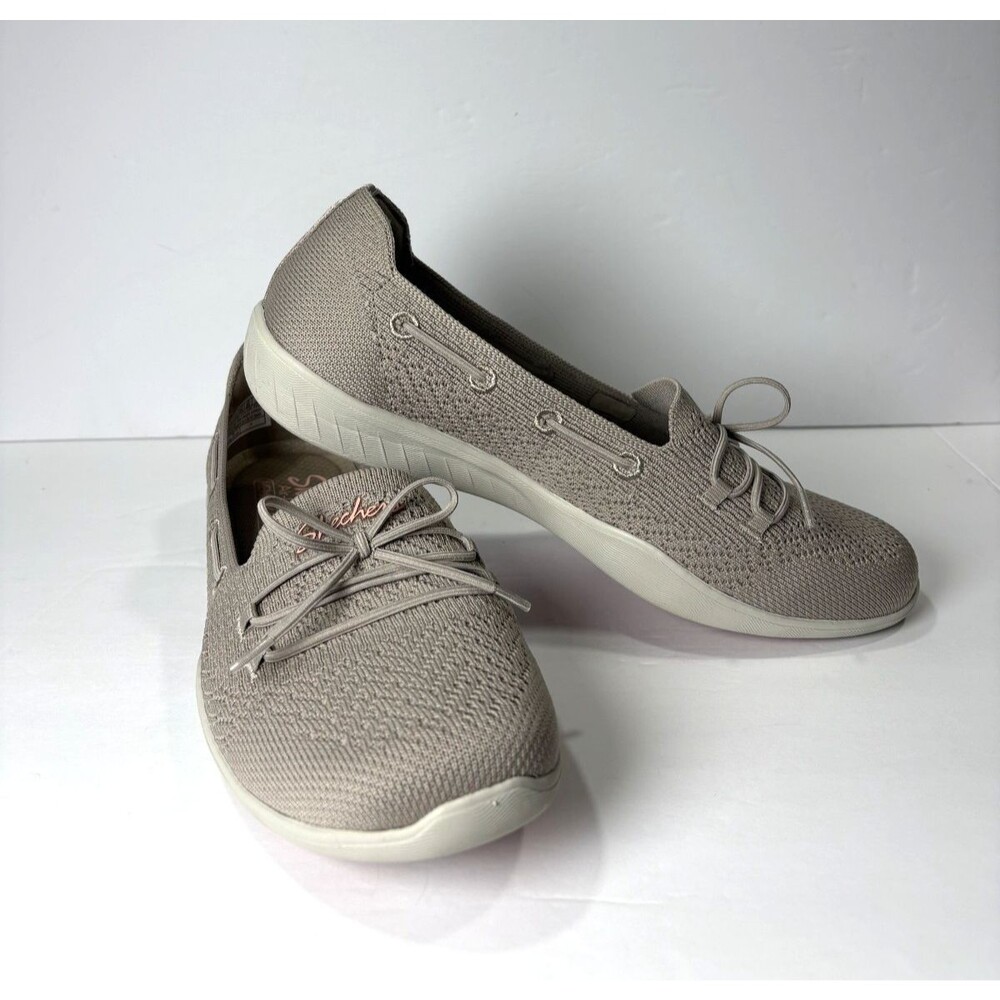 Skechers Women's Walking Slip-On Sneakers Relaxed Fit Flats Taupe Knit Sz 9